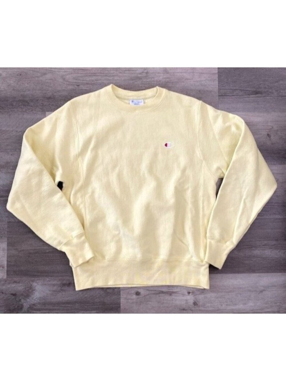Champion Reverse Weave Sweatshirt Yellow Fleece Crew Neck Athletic Classic Small